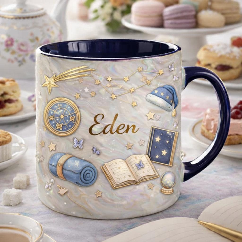 Personalized Zodiac Book Lover Mug with Name, Custom Astrology Coffee Mug, Star Constellation Gift, Celestial Reading Mug