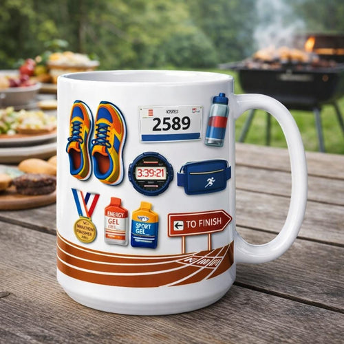 Marathon Runner Mug, Running Gear Coffee Mug,Personalized Race Bib Runner Cup, Marathon Finisher Gift, Running Lover Mug, Fitness Coffee Cup