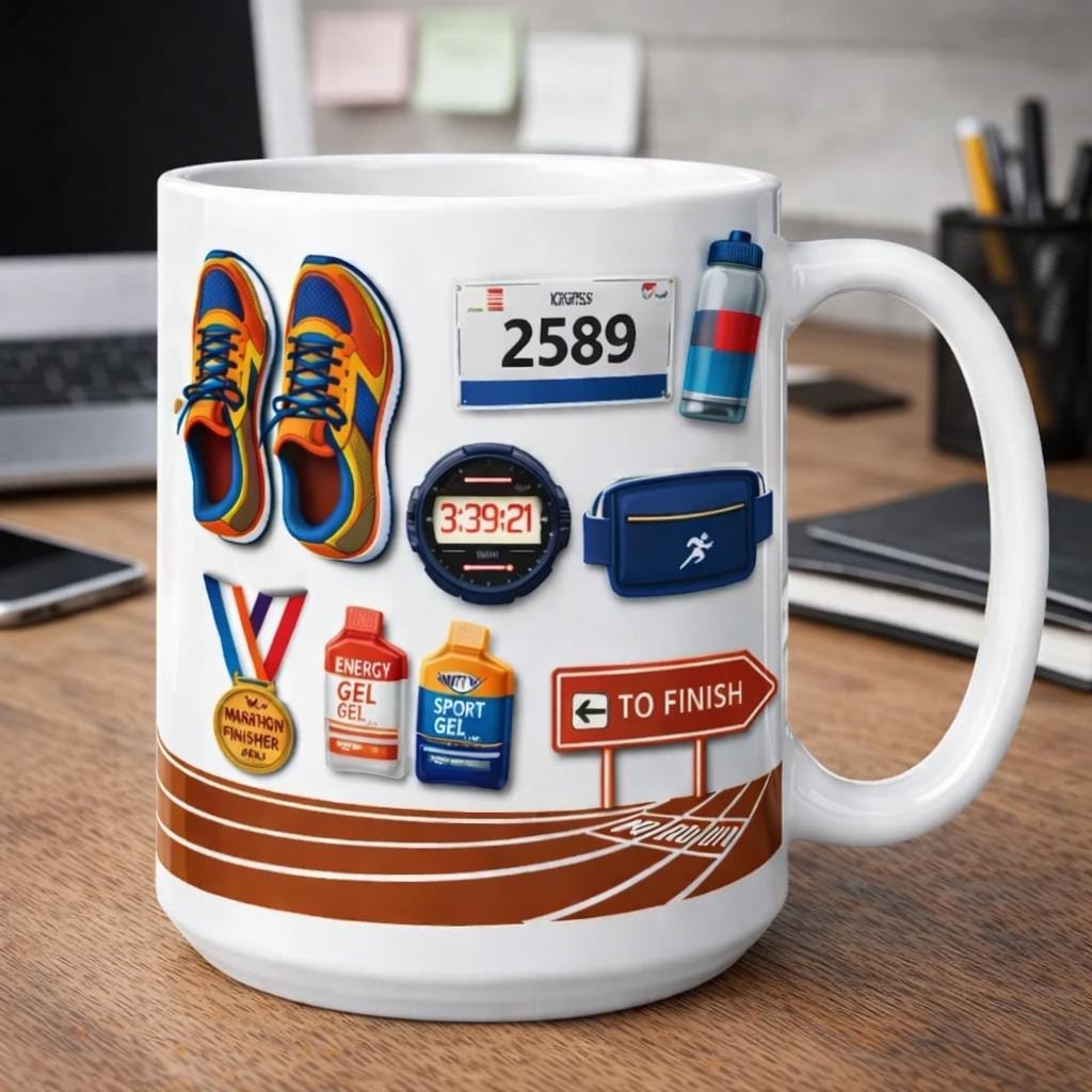 Marathon Runner Mug, Running Gear Coffee Mug,Personalized Race Bib Runner Cup, Marathon Finisher Gift, Running Lover Mug, Fitness Coffee Cup