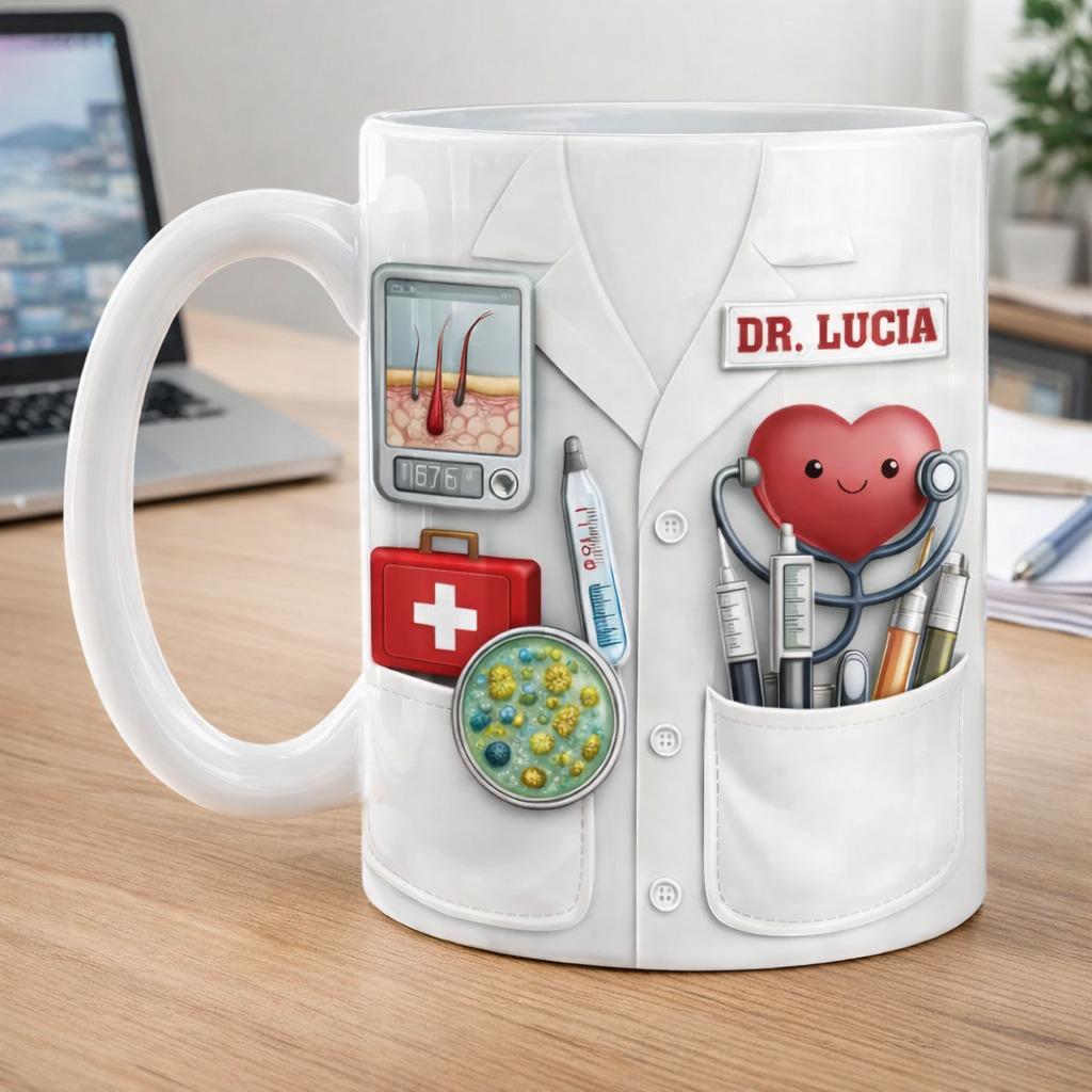Personalized Doctor Mug, Custom Name Medical Coffee Mug, White Coat 3D Style Cup, Physician Gift, Doctor Graduation Gift, Healthcare Worker