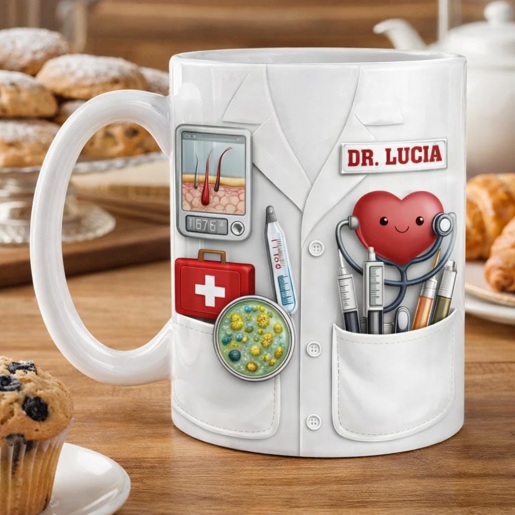 Personalized Doctor Mug, Custom Name Medical Coffee Mug, White Coat 3D Style Cup, Physician Gift, Doctor Graduation Gift, Healthcare Worker