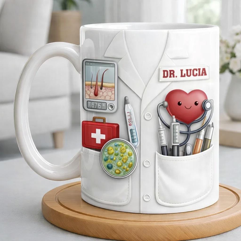 Personalized Doctor Mug, Custom Name Medical Coffee Mug, White Coat 3D Style Cup, Physician Gift, Doctor Graduation Gift, Healthcare Worker