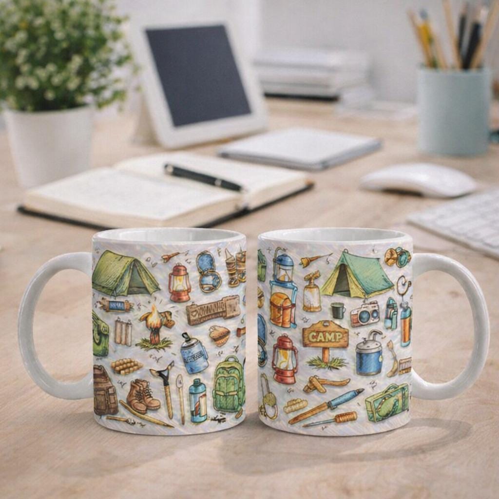 Camping Mug, Camping Coffee Mug Set, Outdoor Adventure Mug, Hiking Mug, Campfire Mug, Gift for Campers, Camping Lover Gift
