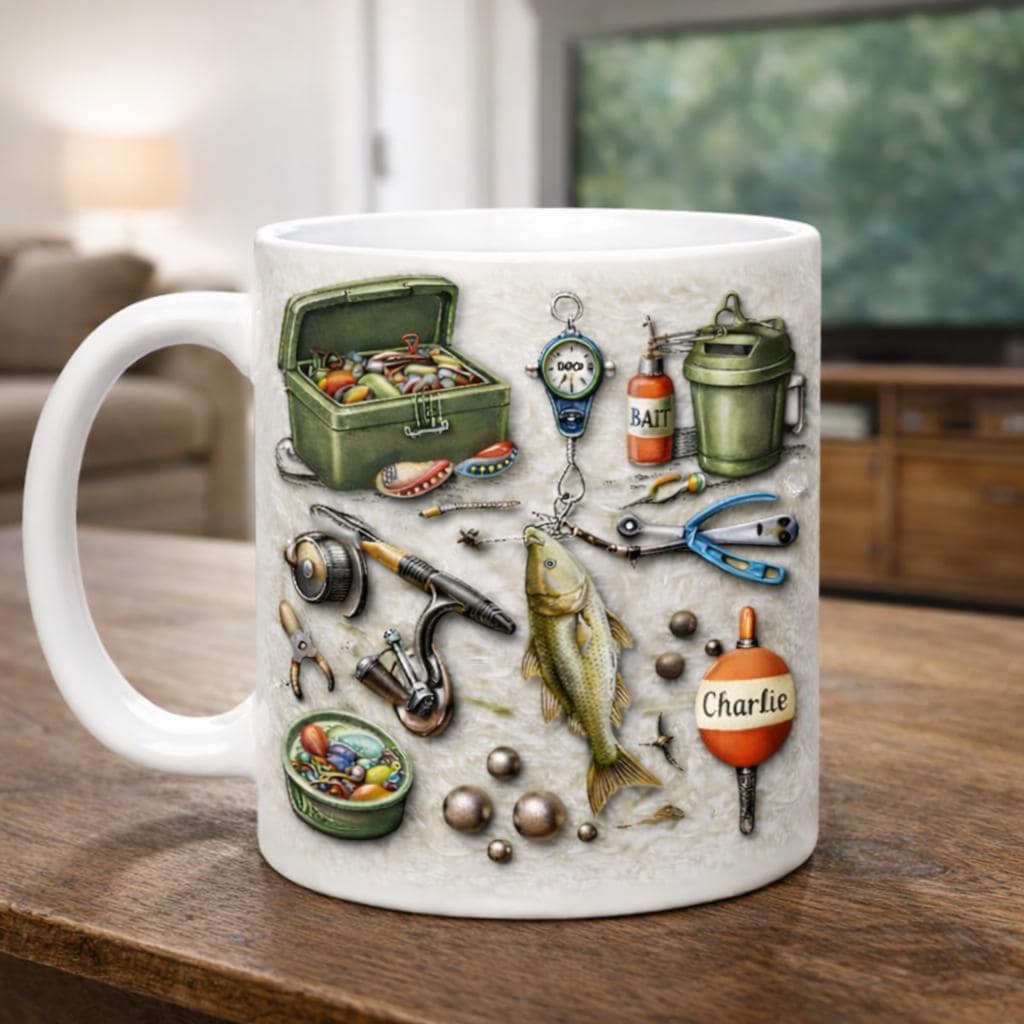 Personalized Fishing Mug, Custom Angler Coffee Cup, Fisherman Gift for Him, Bass Fishing Lover Present