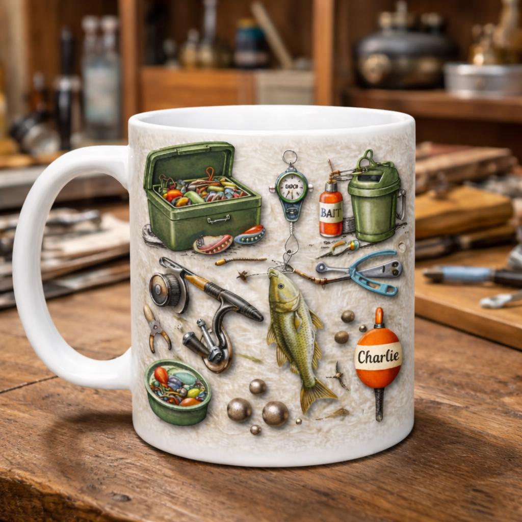 Personalized Fishing Mug, Custom Angler Coffee Cup, Fisherman Gift for Him, Bass Fishing Lover Present