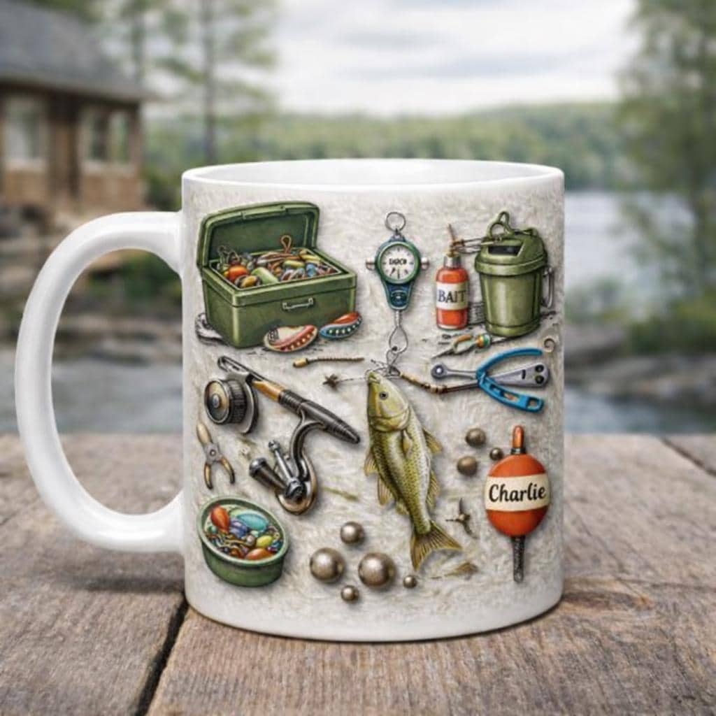 Personalized Fishing Mug, Custom Angler Coffee Cup, Fisherman Gift for Him, Bass Fishing Lover Present