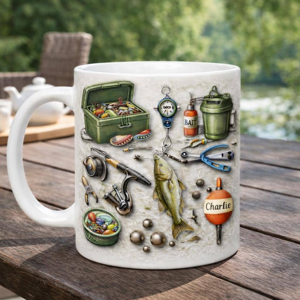 Personalized Fishing Mug, Custom Angler Coffee Cup, Fisherman Gift for Him, Bass Fishing Lover Present